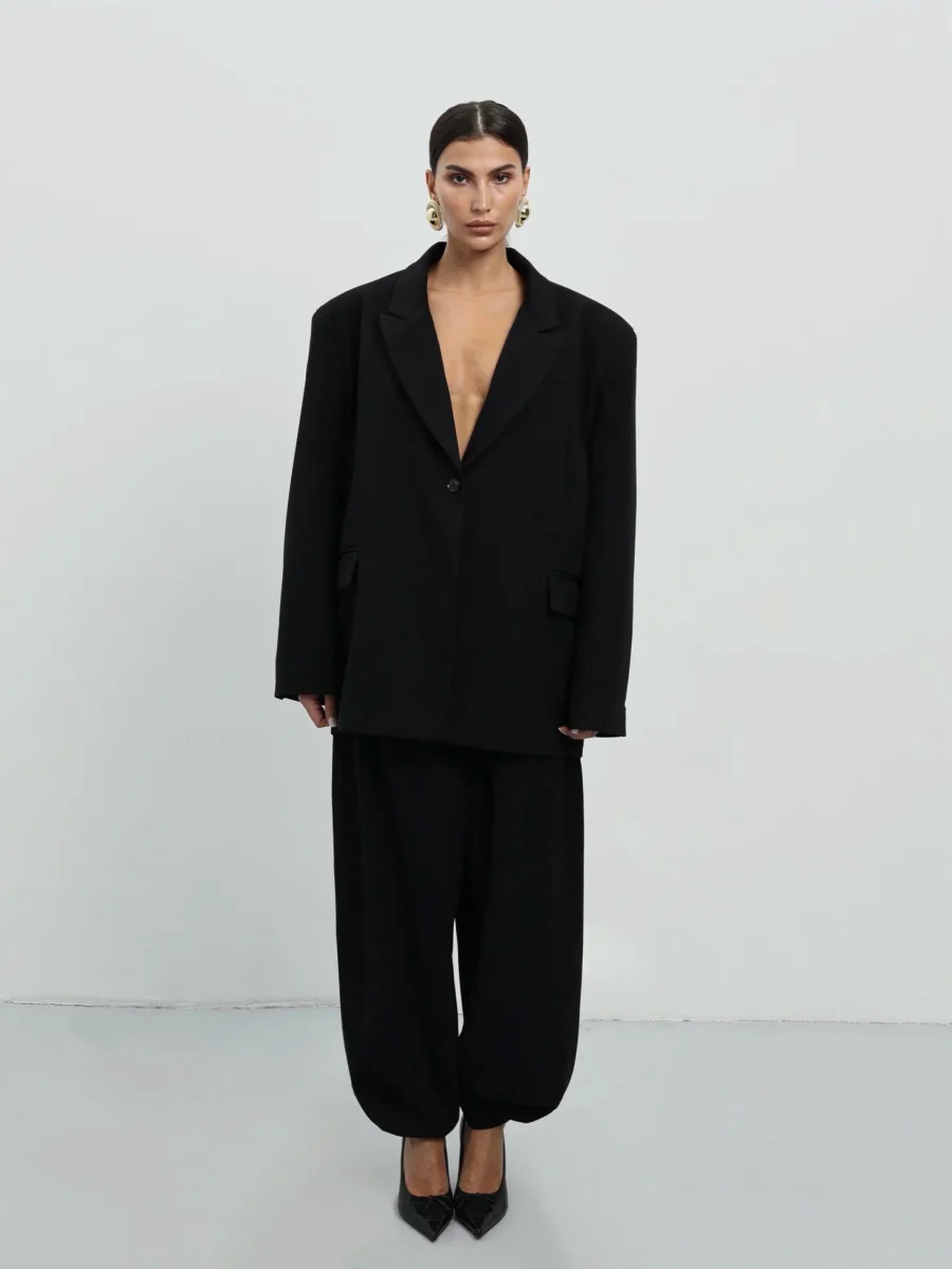 Пиджак оверсайз с объемными плечами, Черный