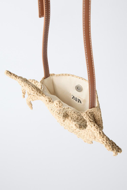 ZARA СУМКА «КРАБ» С ЭФФЕКТОМ РАФИИ, ЭКРЮ