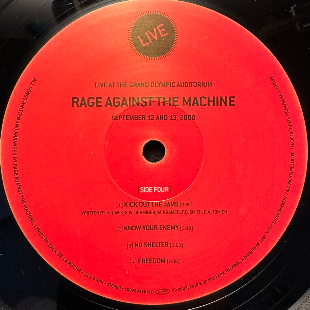 Rage Against The Machine - Live At The Grand Olympic Auditorium 2LP (Европа 2018г.)