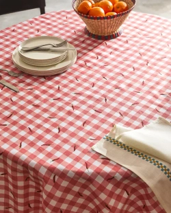 ZARA HOME ХЛОПКОВАЯ СКАТЕРТЬ В КЛЕТКУ С ПРИНТОМ, КРАСНЫЙ