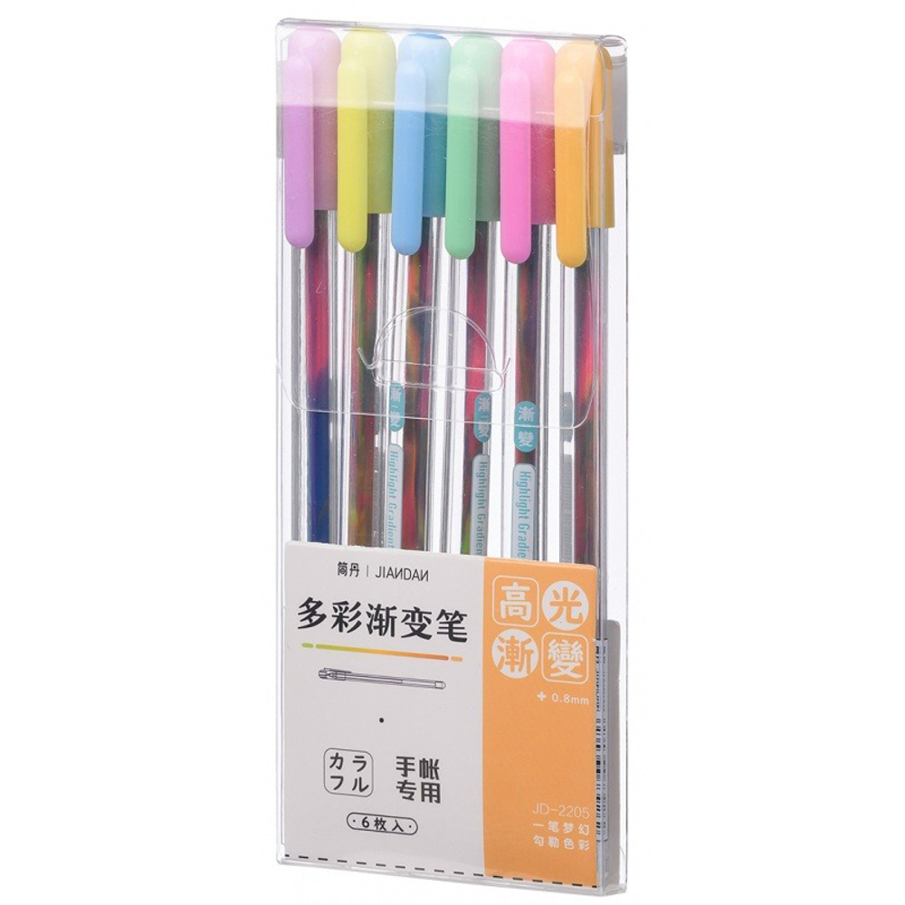 Ручка гелевая, Jiandan, цветные чернила, серия "Rainbow", меняет цвет линии, 6 шт