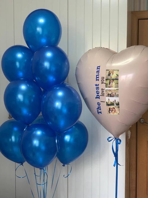 Сердце с фотографиями и шарами металлик