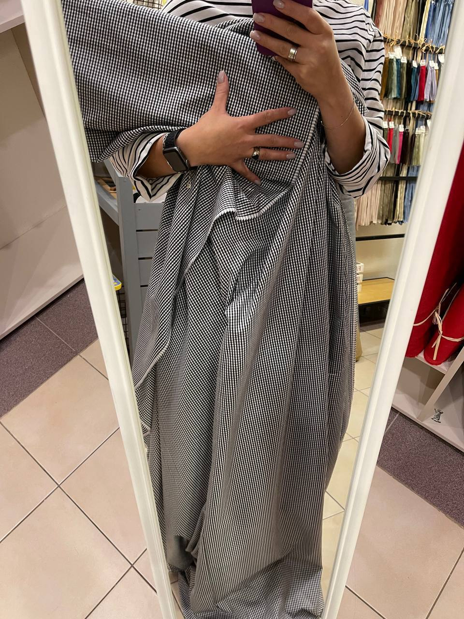 Блузочно-плательный мерсеризованный поплин (100%хлопок, Бело-черная клетка виши, 150, 140 гр/м2)