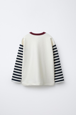 ZARA ФУТБОЛКА С РУКАВАМИ В ПОЛОСКУ, ЭКРЮ