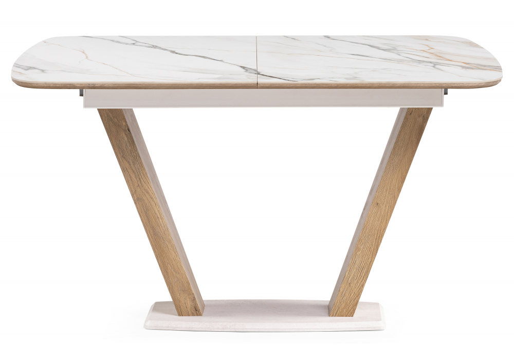 Керамический стол Woodville Петир 120(160)х80х75 gilt white, дуб монтана