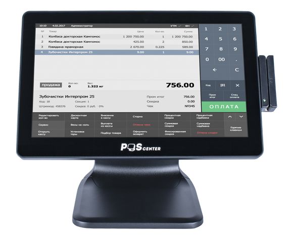 Сенсорный моноблок POScenter POS90NS (15.6&quot;, PCAP, J3455, RAM 4Gb, SSD 128Gb, MSR) без ОС