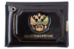Обложка для удостоверения Уголовный розыск со значком, кожа, черная