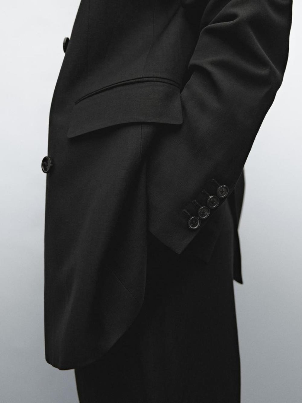 Massimo Dutti Двубортный пиджак из смесового льна, черный