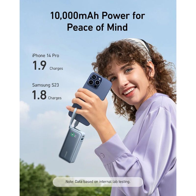 Внешний аккумулятор Anker Nano Power Bank 10000 mAh A1259 черный (30W Built-In USB Cable)