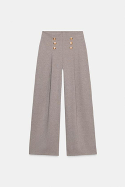 ZARA БРЮКИ ИЗ САРЖИ С ПУГОВИЦАМИ, СЕРО-КОРИЧНЕВЫЙ