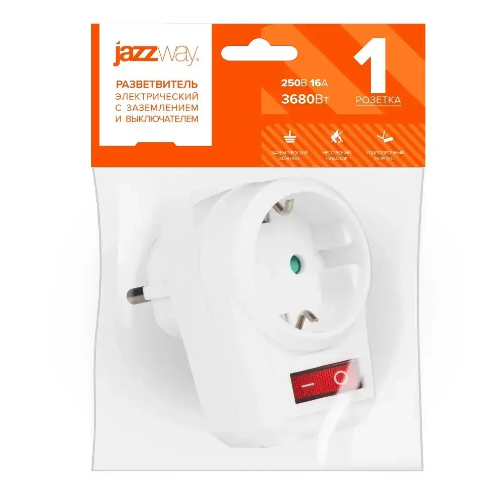 Переходник электрический JAZZway с выключателем AD-1GS