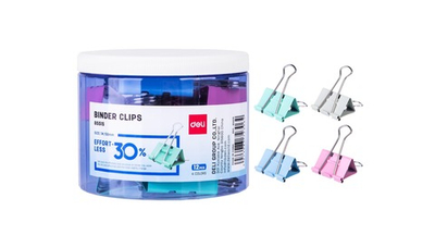 Зажим д/бумаг 50мм цветные Deli 12 шт., пласт.туба E8551S