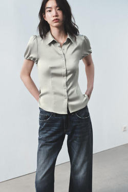 ZARA АТЛАСНАЯ РУБАШКА, ЗЕЛЕНОВАТЫЙ