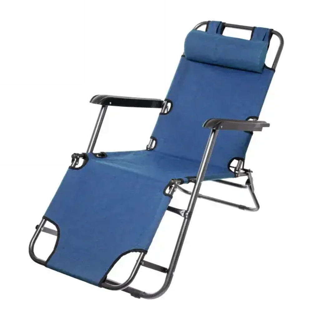 Шезлонг (раскладушка) 153*60*79см «Комфорт» с подголовником, 2 положения, синий ДоброСад