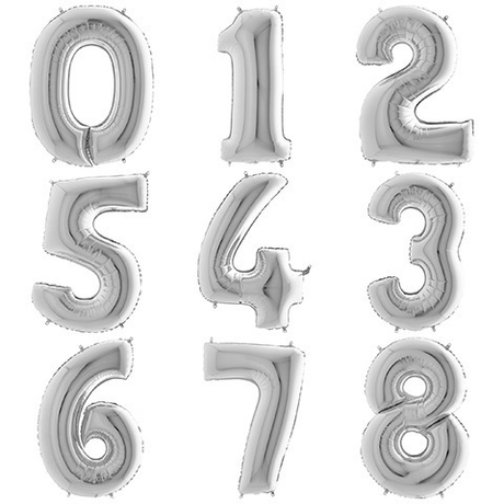 Летающие Цифры с Гелием Серебряные (60см)