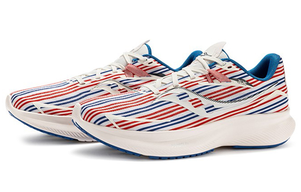 Saucony Ride 15 round head lace-up non-slip, wear-resistant, breathable, lightweight, low-cut casual running shoes men's white, red and blue