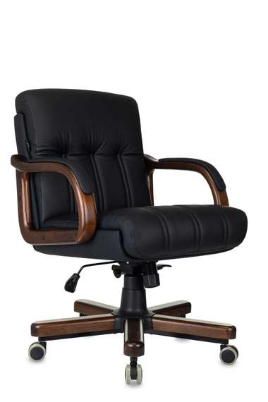 Кресло руководителя Бюрократ T-9932Walnut-Low черный кожа низк.спин. крестов. металл/дерево
