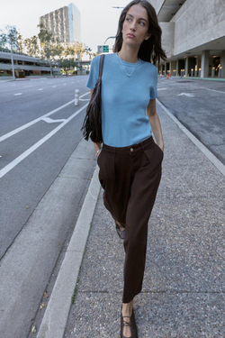 ZARA СВИТЕР С КОРОТКИМИ РУКАВАМИ ИЗ МЯГКОГО ТРИКОТАЖА, ГОЛУБОЙ