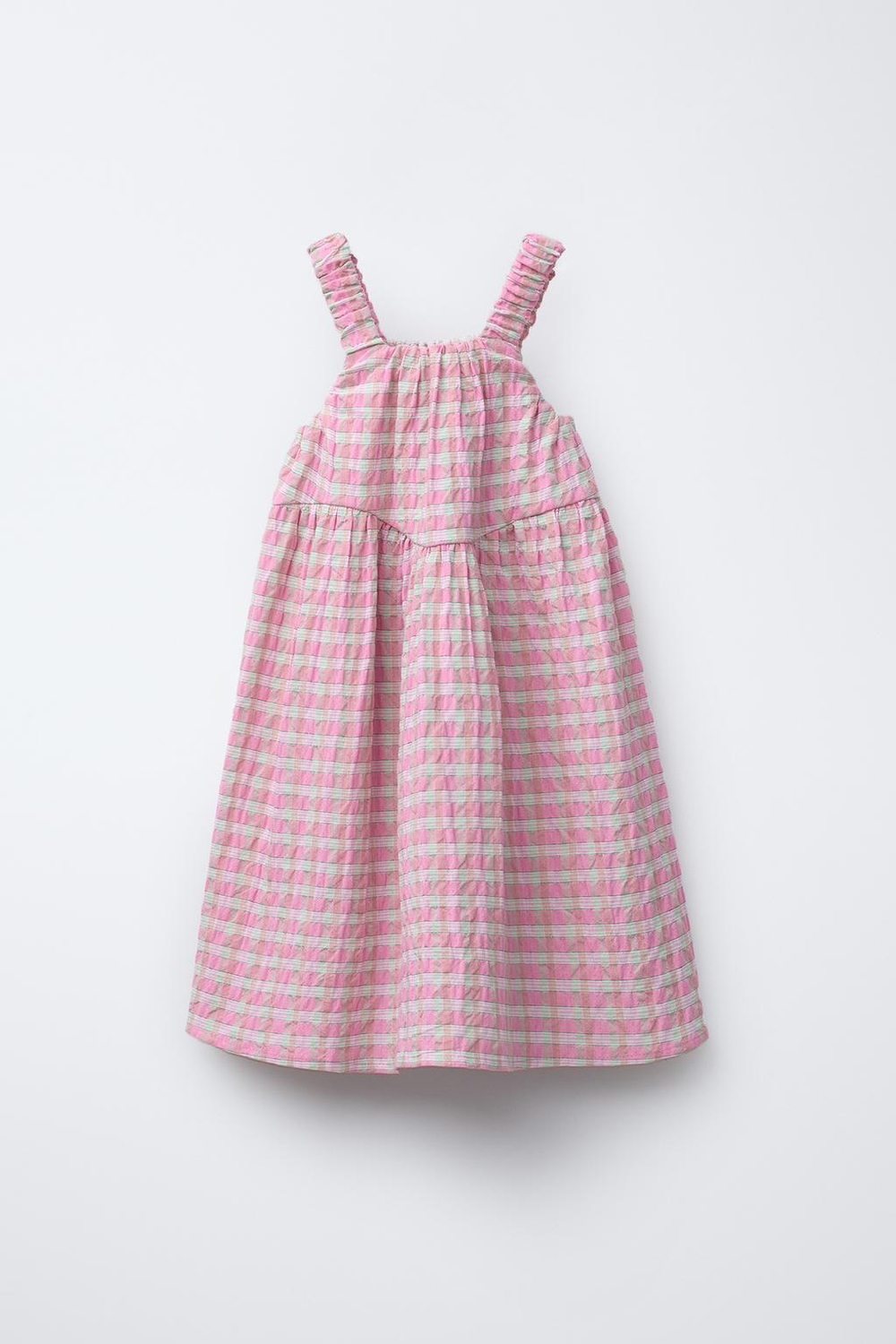 ZARA ПЛАТЬЕ ИЗ РЕЛЬЕФНОЙ ТКАНИ В КЛЕТКУ, РОЗОВЫЙ