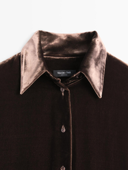Massimo Dutti Длинная бархатная рубашка, коричневый