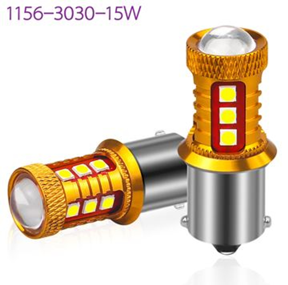 Светодиод 12-24V T25   15SMD 3030 WHITE LENS 15W (BA15S 1конт) LENS 3+12 ПАРУС 10-60T25/3030/15w-2