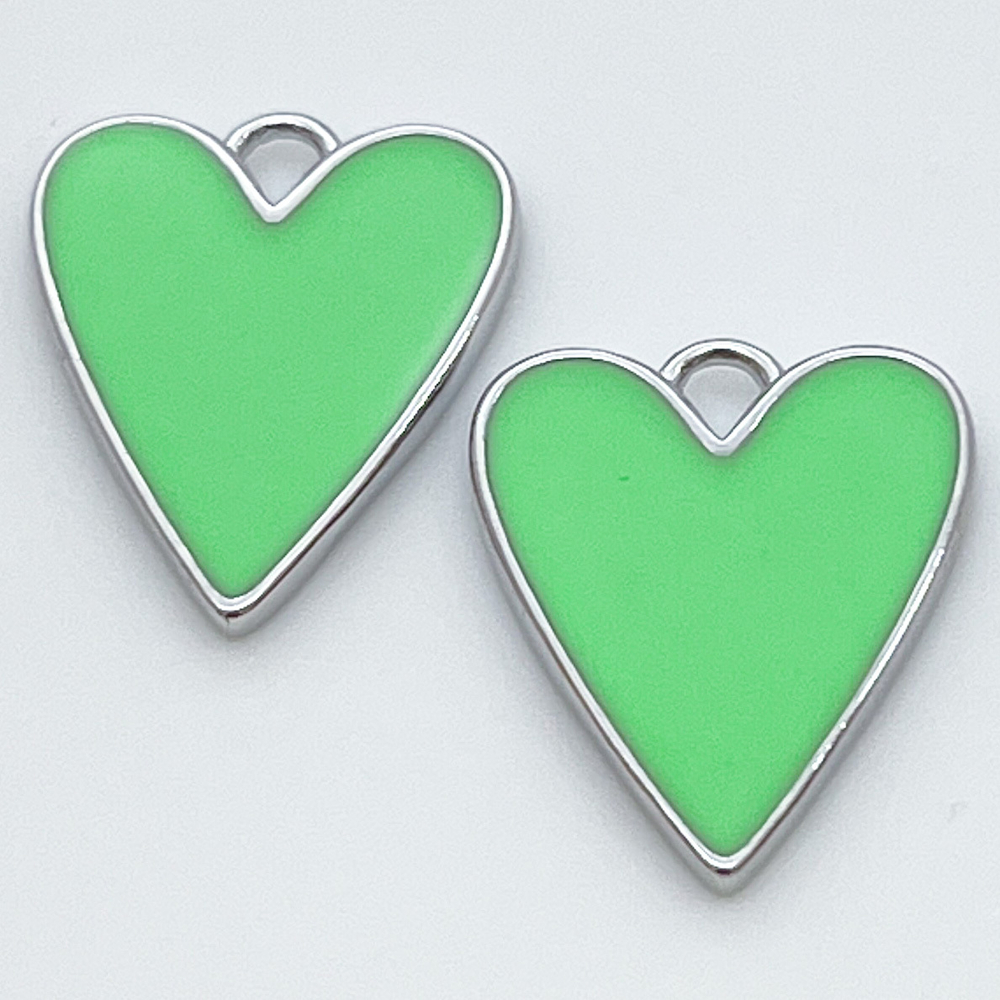 Подвеска Сердце, цвет салатовый+серебро, размер 21*18 мм, цена за 1 шт