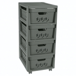 Комод на колесах deluxe, 4 ящика, 300х385х690 мм (серый)