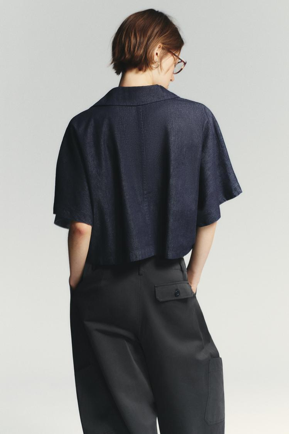 ZARA ДЖИНСОВАЯ РУБАШКА TRF С ВОРОТНИКОМ ПОЛО, ТЕМНЫЙ ИНДИГО