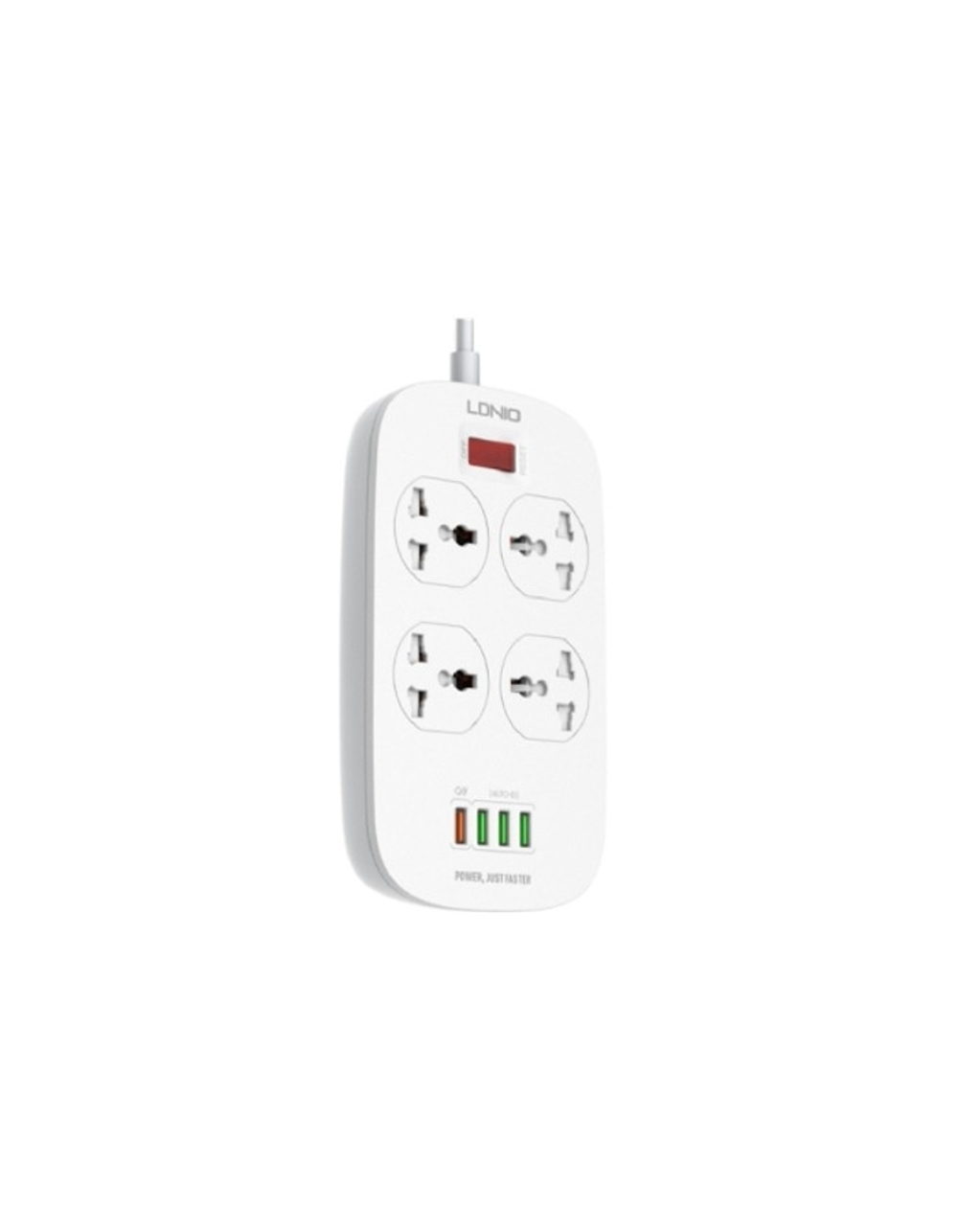 Perfeo LD_B4435  LDNIO SC4407Q/ Сетевой фильтр 2м/ 4  розетки EU_UK_US/ 2500W/ 4 USB+QC 3.0/  Выкл. на розетки/ White