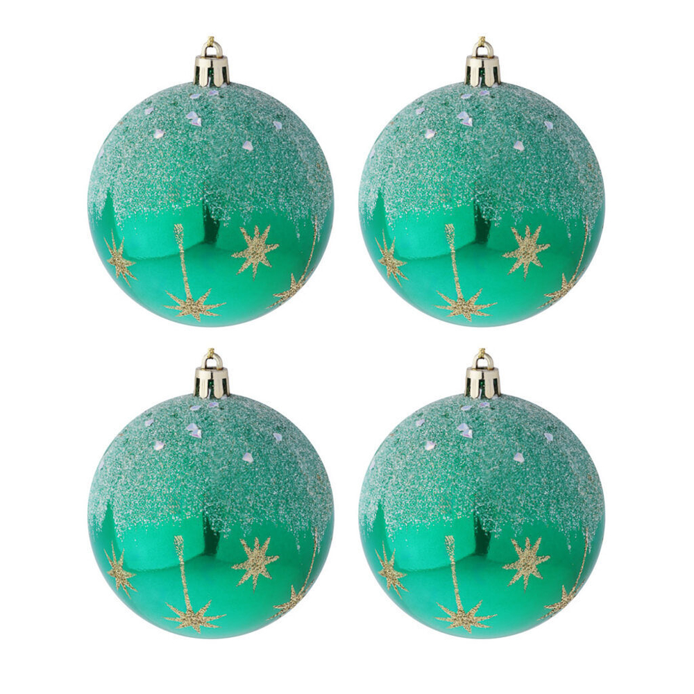 Набор елочных шаров 8 см, 4 шт., морская волна с золотом, пластик