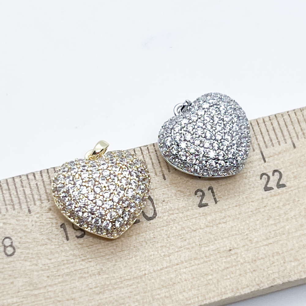 Подвеска Сердце, цвет серебро (родий), фианиты, размер 13*14 мм, цена за 1 шт