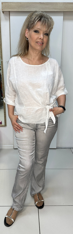 Льняной итальянский блузон с завязкой