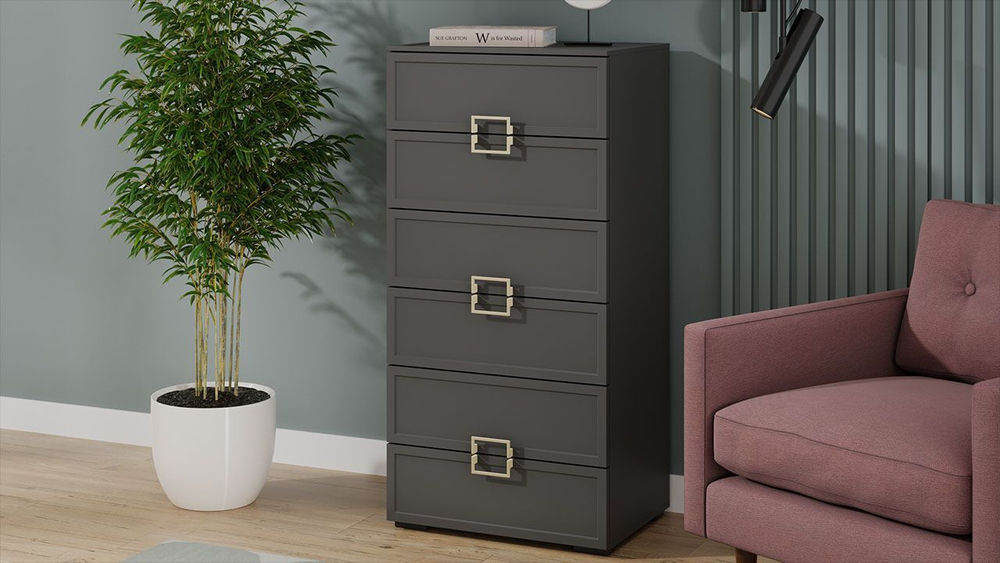 Комод для одежды с ящиками Серый вулкан/Фон серый 6 ящика 60х43х121 см