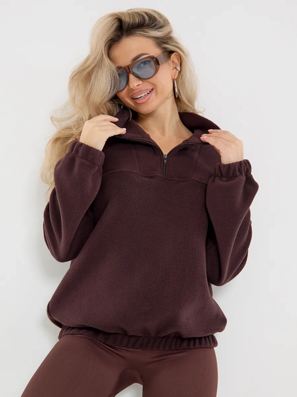 Кофта флисовая теплая толстовка больших размеров оверсайз