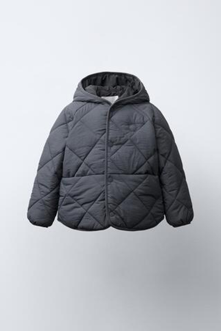 ZARA СТЕГАНАЯ КУРТКА WATER REPELLENT, АНТРАЦИТОВО-СЕРЫЙ