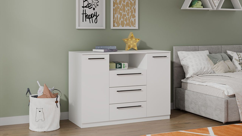 Комод для одежды с ящиками и полками Белый 3 ящика 120х51х87 см