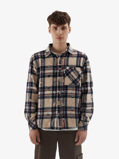 Рубашка ripped plaid бежевая