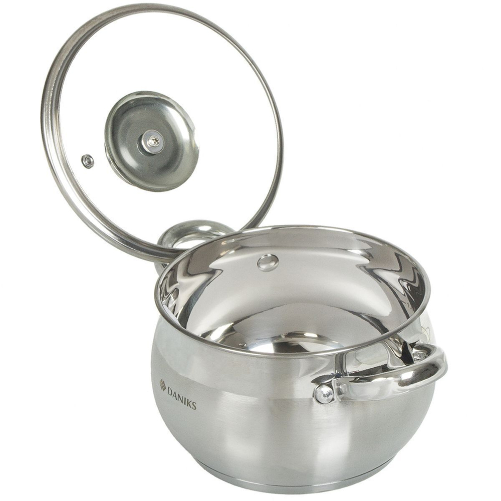 Кастрюля нерж, 1.9 л, с крыш, Daniks, Классика, SD-16, индукц