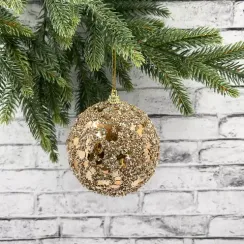 Шар новогодний Бисер 10 см., золотой, пенопласт, Christmas DeLuxe (86852)