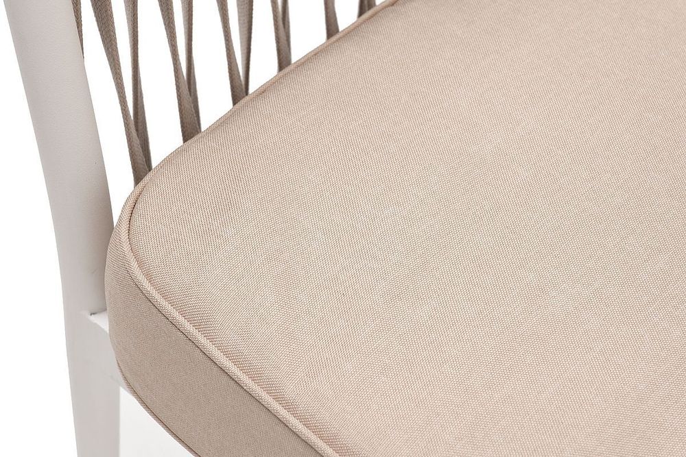 "Касабланка" диван 2-местный плетеный из роупа, каркас алюминий белый муар, роуп бежевый 20мм, ткань бежевая 035