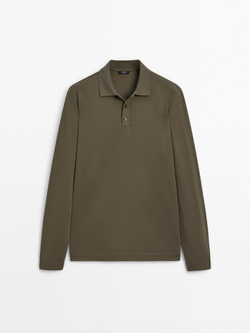 Massimo Dutti Свитер поло из хлопкового трикотажа, хаки