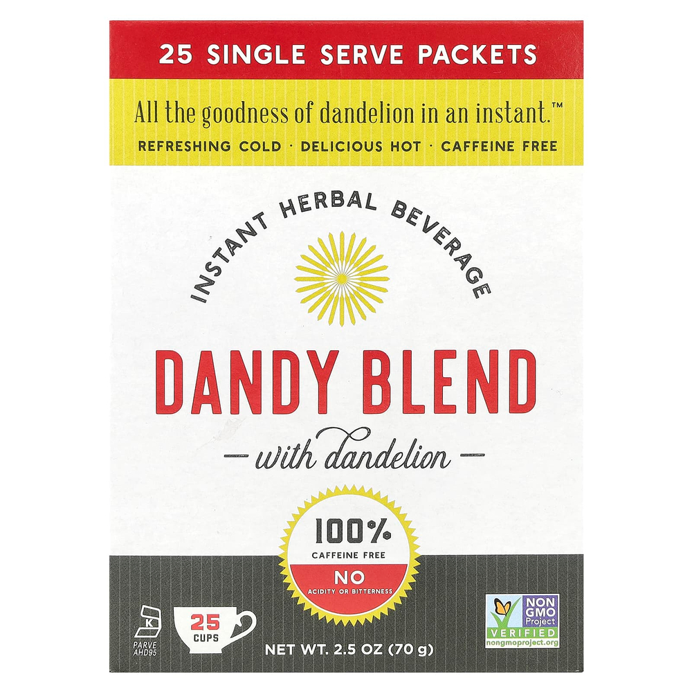 Dandy Blend, Instant Herbal Beverage With Dandelion (Быстрорастворимый травяной напиток с одуванчиком), без кофеина, 25 одноразовых пакетиков