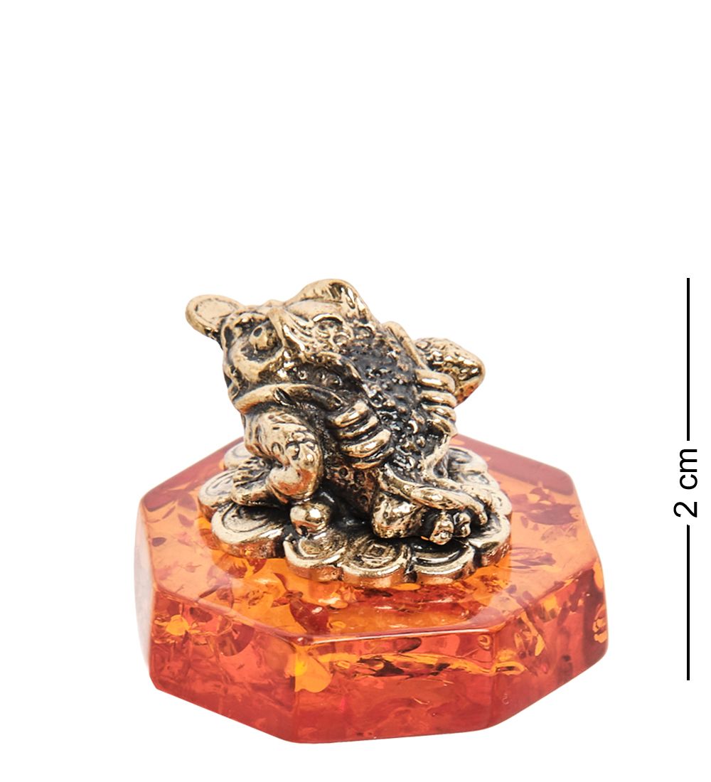 Народные промыслы AM-1820 Фигурка «Лягушка фэншуй с монетами» (латунь, янтарь)