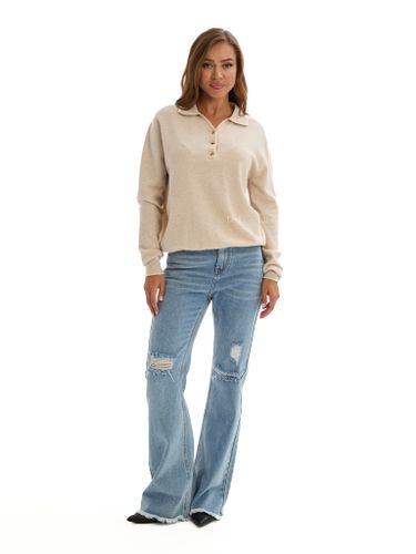 Бежевое поло с длинным рукавом из шерсти