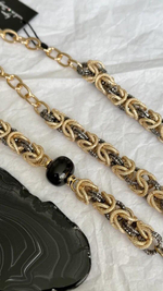 Браслет Византия биколор с черным жемчугом Майорка, оттенки золото и графит