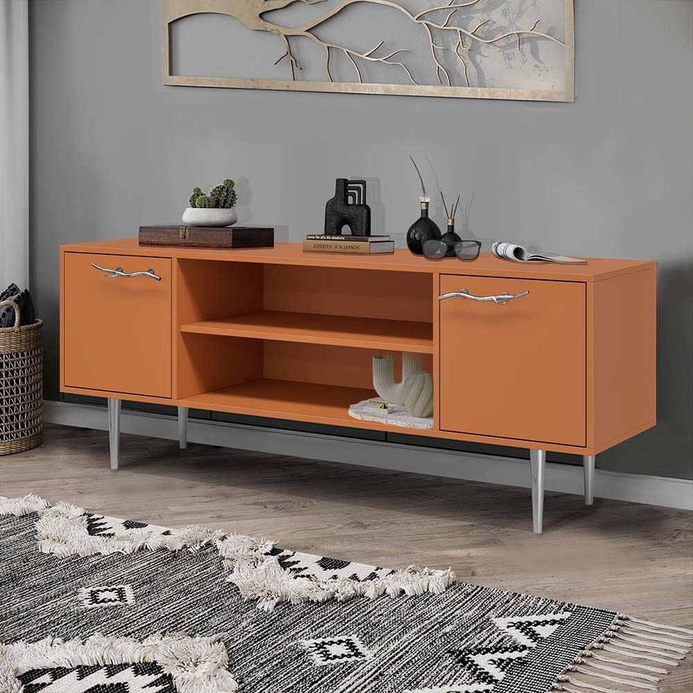 Тумба под ТВ Арт Колор matte 155см Стайл Сильвер Томленый оранжевый матовый