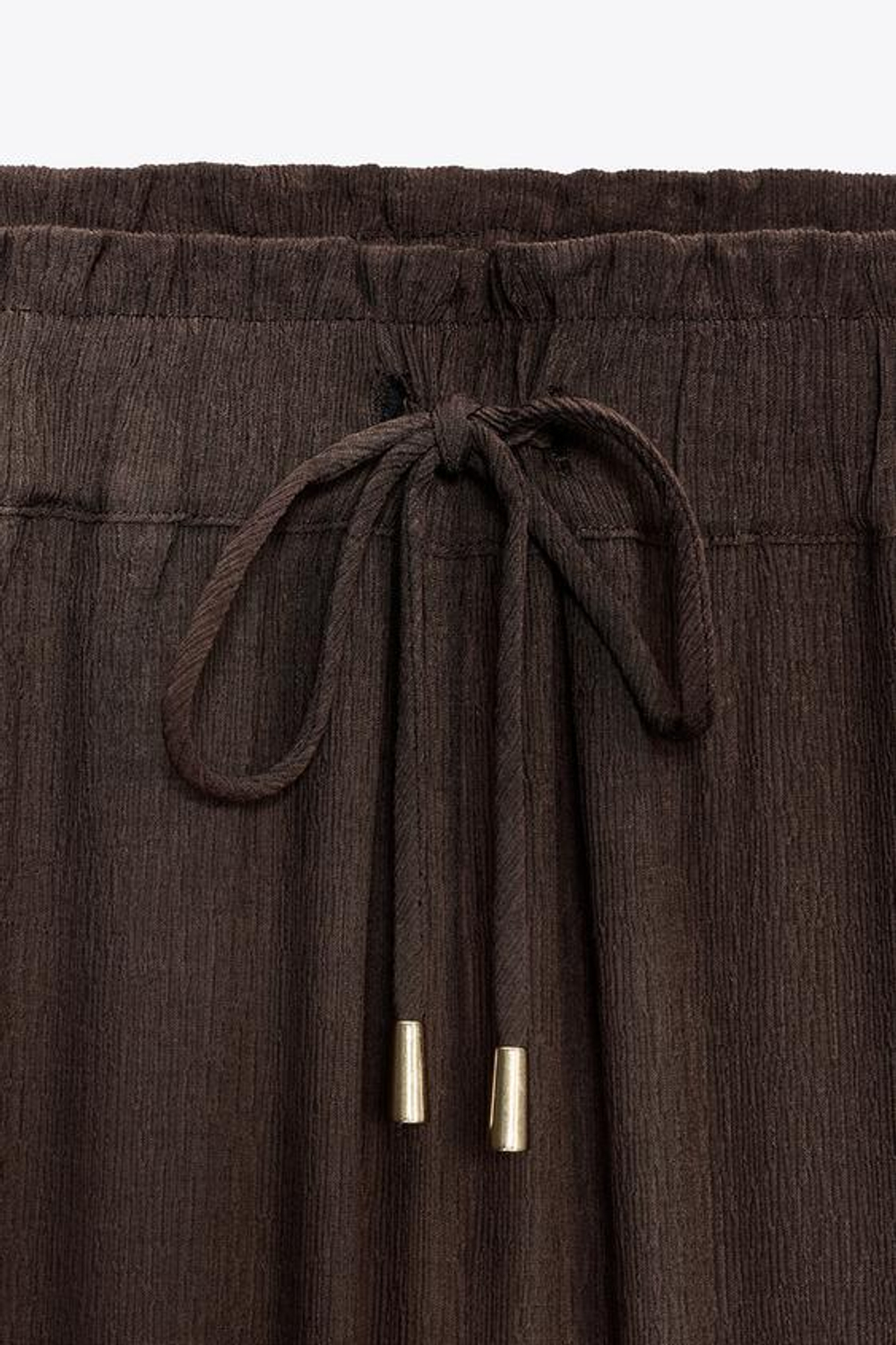 ZARA ШИРОКИЕ БРЮКИ ИЗ ТКАНИ БАМБУЛА, КОРИЧНЕВЫЙ