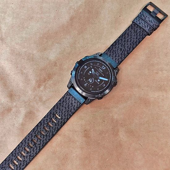 Ремешок нейлоновый 22 мм жакардовое плетение для Garmin MARQ / Epix / Fenix (47 мм) (Черно-серый)