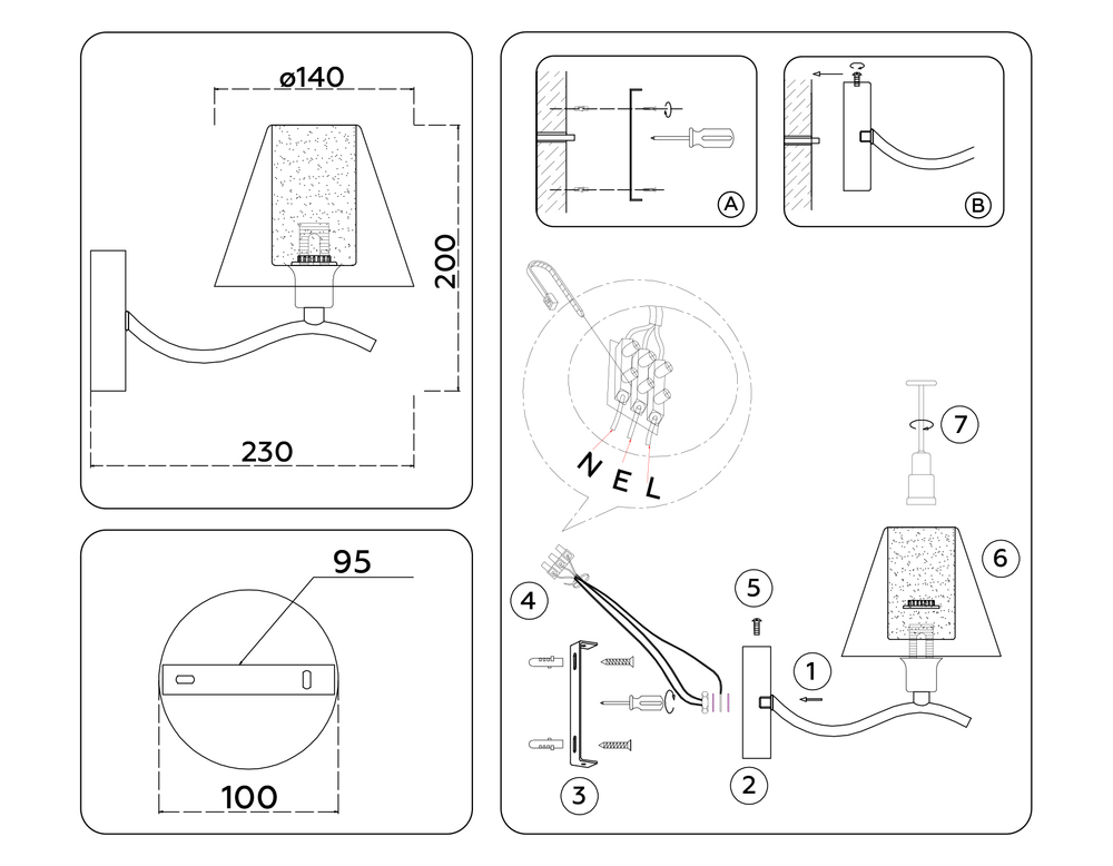 Светильник настенный LH57095 BS/FR латунь/белый матовый E14 max 40W 230*140*200