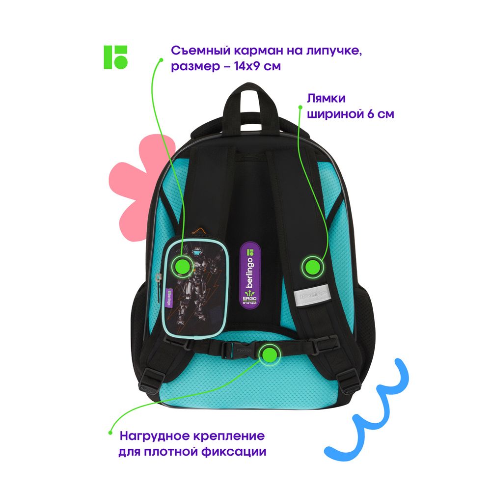 Ранец Berlingo Expert Plus Robotics gamin 36х27х14см, 2 отд., анатомическая спинка